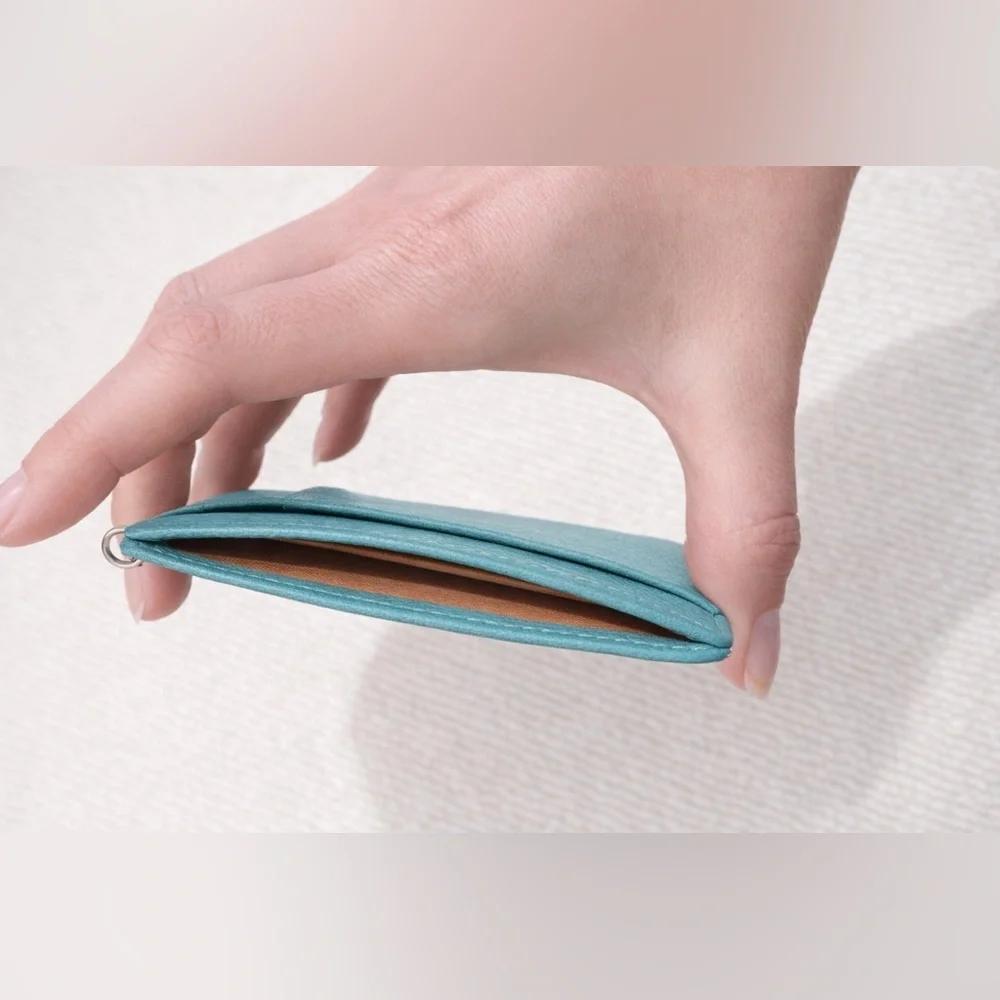 Teal Leather Slim ID Wallet with Key Ring